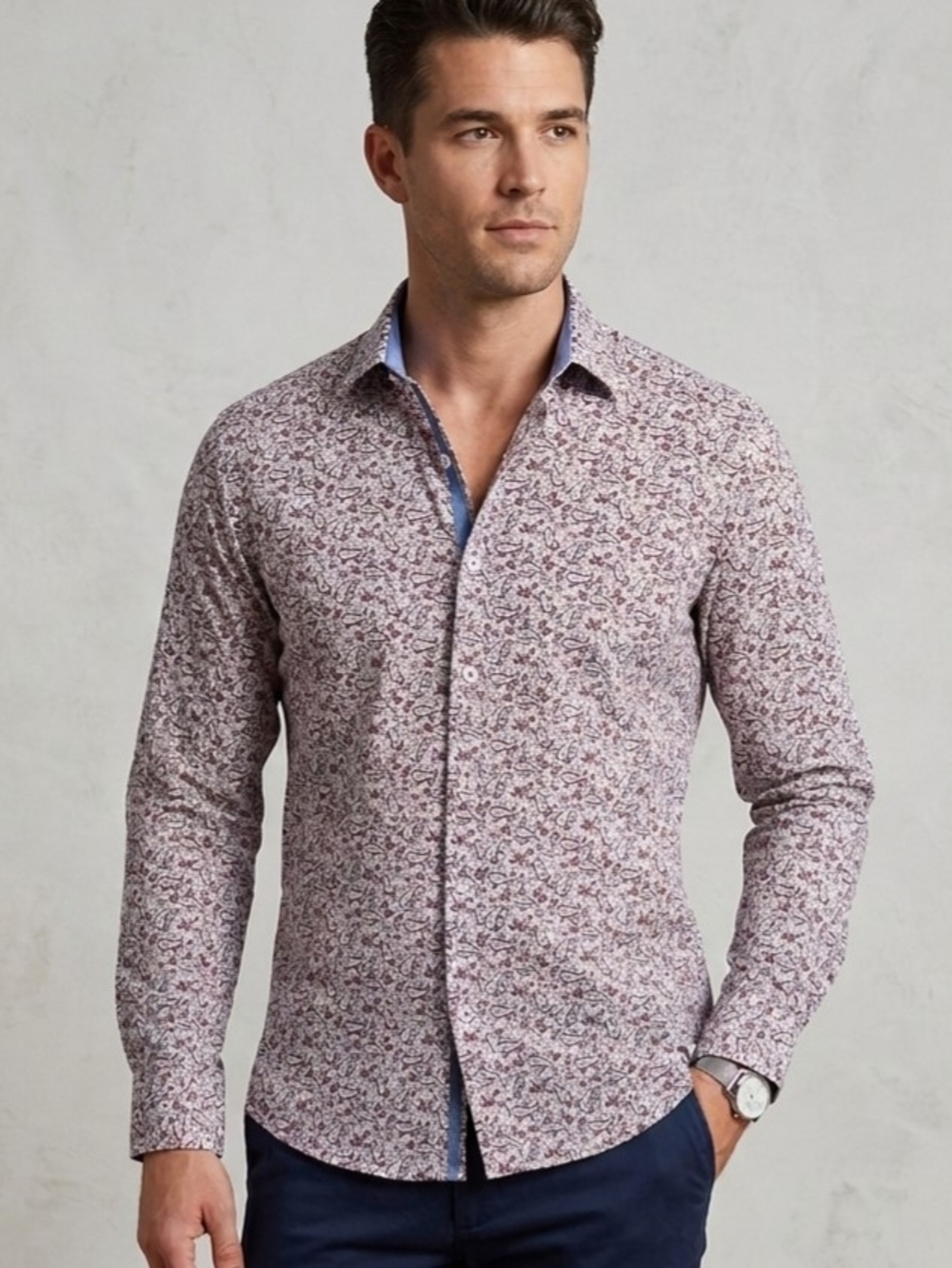 Nick Grahan Slim Fit Long-Sleeve Floral Button-Down Shirt - Size M